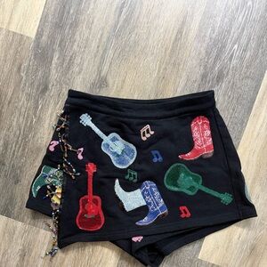 Queen of sparkles Black Skort  with Colorful Guitar and Boot Embroidery